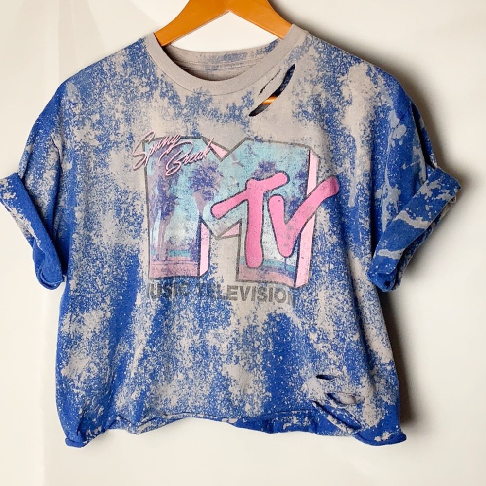 MTV Spring Break Custom Distressed Crop Tee Large
